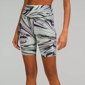LULULEMON BASE PACE HIGH RISE RUNNING SHORT GREY GREEN SWIRL 6